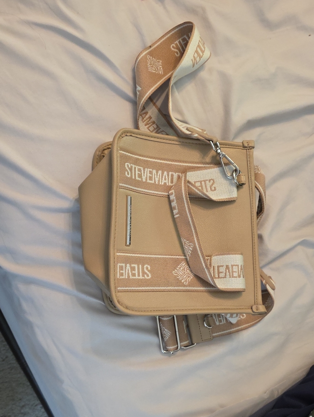 Steve Madden Tan-Beige Messenger Bag with Branded Strap